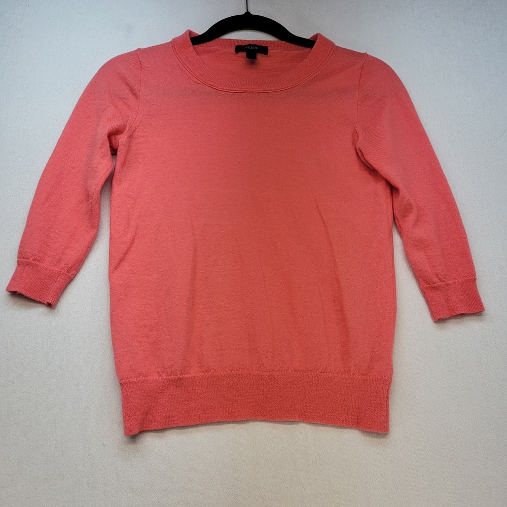 J.Crew Sweater Womens XS Coral Pink 100% Merino Wool 3/4 Sleeve